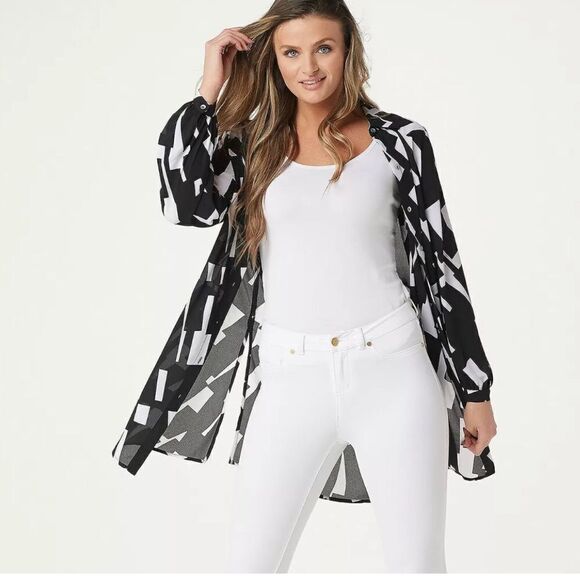 Dennis Basso Printed Woven Button Front Duster - Picture 2 of 7